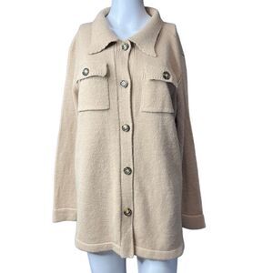 Effeci Knit Collared Button Down Sweater Cream Size Large